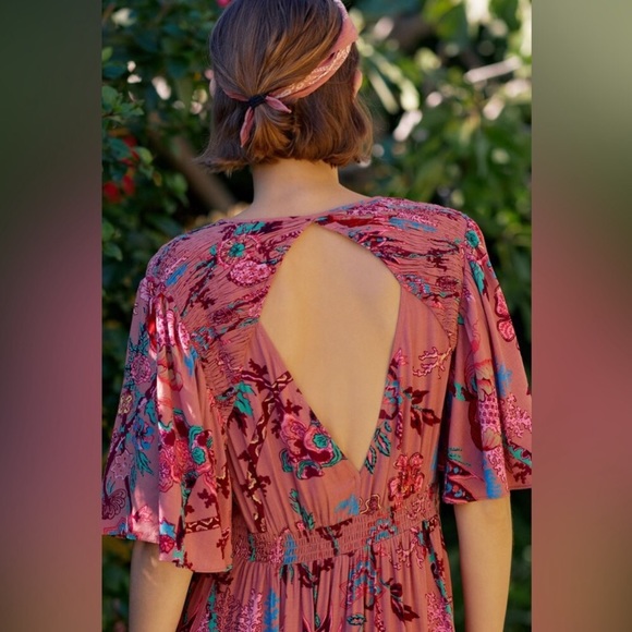 Anthropologie Ruffled Embroidered Maxi Dress Women Casual Printed Boho Cut Out M - Picture 5 of 15